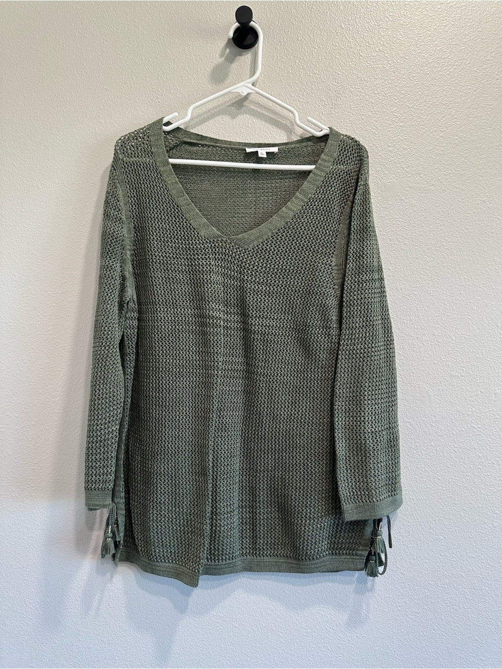 Talbot’s XL Green V-Neck Knit Sweater with Side Ties,open knit